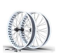 Set Ruote Bici Da 26 Pollici X 4.0/4.9'' Fat Ruote Anteriori E Posteriori Cuscinetto 36 Fori Mozzo Cassetta Cerchio Lega Di Alluminio Freno A Disco QR 135/190 Mm For 7-12 Velocità(White,Front Rear)