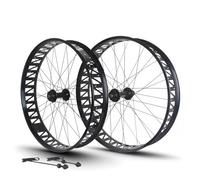 Set Ruote Bici Da 26 Pollici X 4.0/4.9'' Fat Ruote Anteriori E Posteriori Cuscinetto 36 Fori Mozzo Cassetta Cerchio Lega Di Alluminio Freno A Disco QR 135/190 Mm For 7-12 Velocità(Schwarz,Front Rear)