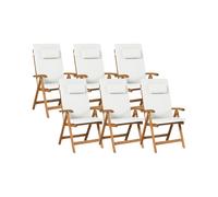 Set rustico di 6 sedie da giardino in legno di acacia chiaro pieghevoli con cusc