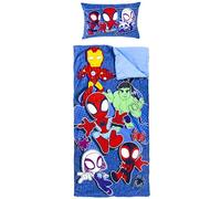 Set Sacco a Pelo e Cuscino Marvel Spidey e i Suoi Amici - Comodo Sacco Nanna da Viaggio con Manico, Ideale per Gite Scolastiche e Pigiama Party