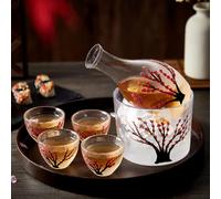 Set Sake Giapponese per 4, Disegno Artigianale Fiori Di Ciliegio Rosa, 1 Bottigl