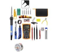 Set saldatore, 60 W, LCD, temperatura regolabile 180 - 500 °C, 5 punte di saldatura, regolabile e interruttore ON/OFF, supporto saldatore in poliuretano, set per lavori elettrici