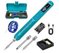 Set saldatore a batteria, USB, ricaricabile con display LCD, temperatura regolabile 200 - 450 °C, senza fili, 3 punte di saldatura, set professionale senza fili, ciano