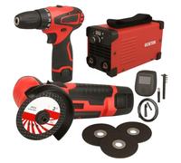 Set Saldatrice Inverter 400A MMA IGBT, + Mini Avvitatore + Mini Smerigliatrice, con 2 Batterie 48V e Caricatore, Kit Professionale Compatto e Potente con Display LED, 3 Dischi, Elettrodo e Lift TIG