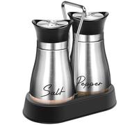 Set sale e pepe, 2 bottiglie in vetro per spezie in acciaio inox, dispenser di sale con supporto, per casa, cucina, ristorante, tavolo da pranzo