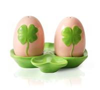 Set saliera e pepe in ceramica con trifoglio portafortuna, dispenser a prova di perdite con quadrifoglio rosa e rosso, set regalo decorativo per cucina e tavolo da pranzo (rosa)