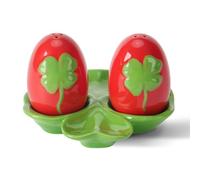 Set saliera e pepe in ceramica con trifoglio portafortuna, dispenser a prova di perdite con quadrifoglio rosa e rosso, set regalo decorativo per cucina e tavolo da pranzo (rosso)