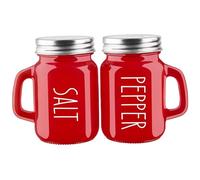 Set saliera e pepiera, set agitatori in vetro rosso con manico piccolo e coperchi in acciaio inossidabile, decorazione moderna carina per bancone da cucina da 120 ml per tavolo da pranzo conten