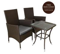 Set Salottino Bistro da Giardino 2 Sedie e Tavolo in Poly Rattan Vimini Marrone