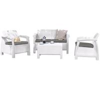 Set salotto completo da giardino poltrone divano e tavolino rattan Keter Corfù bianco