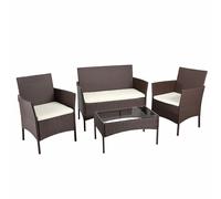 BAKAJI Set Salotto Completo di Divano 2 Poltrone e Tavolino in Vetro e Rattan Struttura in Acciaio Zincato con Cuscini Sfoderabili Arredo Giardino Terrazzo Design Moderno Colore Marrone