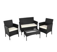 BAKAJI Set Salotto Completo di Divano 2 Poltrone e Tavolino in Vetro e Rattan Struttura in Acciaio Zincato con Cuscini Sfoderabili Arredo Giardino Terrazzo Design Moderno Colore Nero