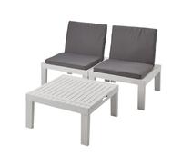 Dmora Salotto da Esterno Cervia, Set da Giardino con 2 sedute con Schienale ed 1 modulo Multifunzione, Salottino con Cuscini, 100% Made in Italy, Bianco, Medio