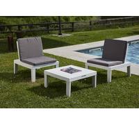 Set Salotto da Esterno Cervia, Composizione da Giardino con 2 sedute con Schienale ed 1 modulo Multifunzione, Salottino con Cuscini, 100% Made in Italy, Bianco