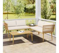 Set Salotto da Esterno in Rattan PE con 2 Divani a 2 Posti con Cuscini e 2 Tavoli da Caffè, Colore Legno