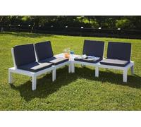 Set Salotto da Esterno Vigevano, Composizione da Giardino con 4 sedute con Schienale ed 1 modulo Multifunzione, Salottino con Cuscini, 100% Made in Italy, Bianco