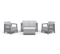 Set Salotto da Giardino 4 Pezzi Divano Poltrone e Tavolino Contenitore Keter