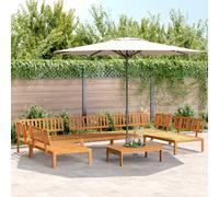 Set Salotto da Giardino 6 Pezzi, in Legno di Acacia Massello, Design Modulare Componibile, Divano Esterno con Tavolo, per Giardino e Terrazzo, Colore Naturale, Completo di 2 Angolari e 3 Divani