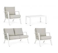 Set Salotto da Giardino Divano 2 Poltrone e Tavolino Harley Bianco