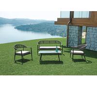 Set Salotto da Giardino Divano 2 Poltrone e Tavolino Milano In Alluminio Antracite con Cuscini Grigio Chiaro