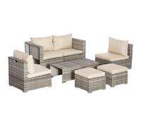Set Salotto da Giardino Divano 2 Poltrone Tavolino e 2 Poggiapiedi in Rattan Beige e Grigio