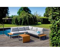 Set Salotto da Giardino Divano Angolare e Tavolino Saint Tropez in Alluminio e Resin Wood con Cuscini