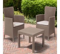 Set salotto da giardino effetto rattan con tavolo e due poltrone sedie beige