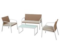 Set Salotto da Giardino in Acciaio e Polyrattan Ranieri Madeira Bianco e Beige