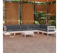 Set salotto da giardino in legno di pino massello bianco con cuscino antracite modulare per terrazza, balcone e giardino, comodo set di sedute per relax e conversazioni