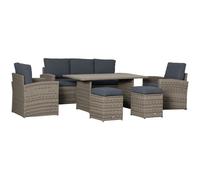 Set Salotto Da Giardino In Rattan Pe Con Divano 3 Posti, 2 Poltrone, 2 Sgabelli E Tavolo, Grigio
