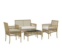Set Salotto da Giardino in Rattan sintetico Tavolino 3 Poltrone con Divano con Cuscini Naturale