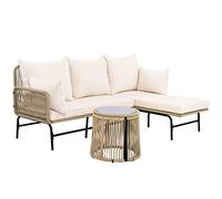 Set Salotto da Giardino Modulare con Tavolo | Divano a Forma di L in Corda Beige Antiruggine | Mobili da Esterno Durevoli per Piscina, Terrazzo e Famiglie | Arredo Patio Moderno con Cuscini Spessi Lav