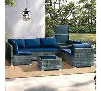 Set Salotto da Giardino per Patio 8 Pezzi Tavolo con Piano in Vetro in Polyrattan Blu