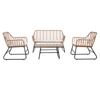 Set Salotto da Giardino Tavolo 2 Poltrone e Divano in Acciaio e Polirattan Cebu Nero Naturale e Bianco