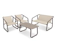 Set Salotto da Giardino Tavolo 2 Poltrone e Divano in Acciaio e Textilene Nizza Marrone e Beige