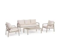 Set salotto ELNA con 1 divano, 2 poltrone e 1 tavolino in alluminio tortora con inserti in poliwood
