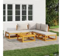 Set Salotto Giardino 6pz Cuscini Grigio Chiaro Legno Massello