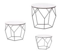 Set Salotto Salottino con 3 Tavolini in Metallo e Legno Rotondi