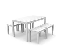 SET SALOTTO SAMOA DA 5PZ CON TAVOLO RETTANGOLARE 4 PANCHE 4 POSTI BIANCO ARREDO