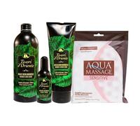 SET SANDALO DEL KASHMIR E VETIVER: Bagno Crema Aromatico 500ml + Doccia Crema Aromatica 250ml + Profumo Aromatico 100ml + Guanto In Spugna