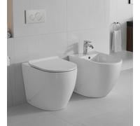 Set Sanitari Filo Parete Traslati - Wc E Bidet In Ceramica Bianca - Scarico Universale - Con Sedile Soft-Close Linea Osaka