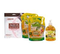 SET SAPONE MANI All'Olio Di Cocco: Ricarica In Busta, Deterge Con Delicatezza Mani, Viso e Corpo 1000ml + Sapone In Dispenser 500ml + Guanto In Spugna (2xRicarica+1xDispenser+1xGuanto)