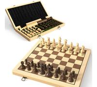 Set Scacchi e Dama 2 in 1 da 38cm - Scacchiera in Legno Pieghevole con Pezzi Staunton da 7,6cm e 2 Regine Extra - Gioco da Tavolo di Alta Qualità