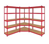 Set Scaffali Metallici ad Angolo 3 Pezzi 90x45x183 cm 5 Ripiani Rosso