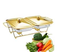 Set scaldavivande e Tavolo da tè - Vassoio da Buffet in Vetro, Ciotola da Portata for scaldavivande da Cucina Resistente al Calore, Contenitore riscaldante, pentola Calda(Gold)