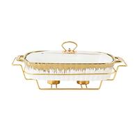 Set scaldavivande in ceramica con bordo dorato per catering elegante a matrimoni, feste e banchetti