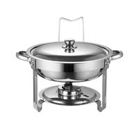 Set scaldavivande rotondo in acciaio inox con coperchio, perfetto per catering, buffet e feste, design elegante per mantenere il cibo caldo e fresco