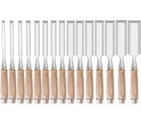 Set scalpelli for legno, struttura in acciaio, manico in legno massiccio con estremità a martello for la lavorazione del legno, intaglio, larghezza testa taglierina: 6 mm - 38 mm, set da 15 pezzi