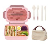 Set Scatola Bento per adulti, contenitori per uomini e donne con 3 scomparti, contenitore per cibo con posate, barattolo per salse, pirottini per muffin, per microonde e lavastoviglie, marrone, (invia