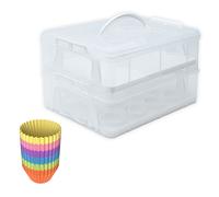Set: scatola da trasporto per torte a 2 livelli e 24 stampi per cupcake